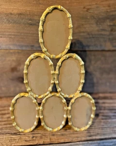 VTG Gold Gilt Ormolu Metal Brass Faux Bamboo Six Picture Photo Frame MCM - Picture 1 of 8