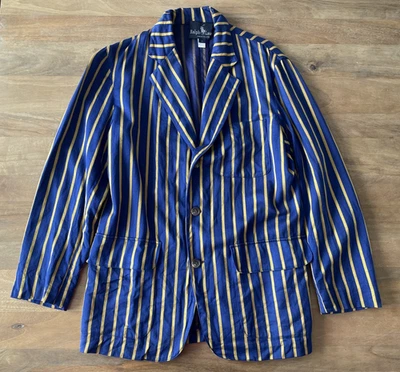 1970-е Ralph Lauren куртка женщин размер 8 синий/желтый в полоску 100% хлопок США - Изображение 1 из 4