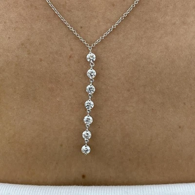 Round Lab-Created Diamond Lariat Necklace 0.90ct F/VS 14K White Gold - Image 1 of 4