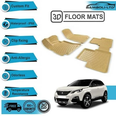 3D Molded Interior Car Floor Mat for Peugeot 3008 2016-UP(Beige) Anti-Allergic - Image 1 of 4