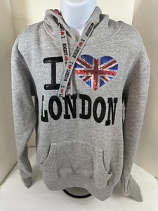 I Love London Hooded Bling Rhinestone Sweatshirt Size XL Union Jack - Picture 1 of 6