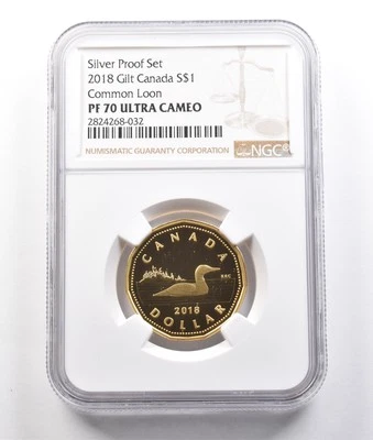 2018 Canada Silver Dollar Gilt Common Loon Silver Proof Set PF70 UCAM NGC *3776 - Image 1 of 3