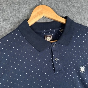 Pretty Green Polo Shirt Mens Large Blue Geometric Short Sleeve Oasis Liam Mod - Picture 1 of 15
