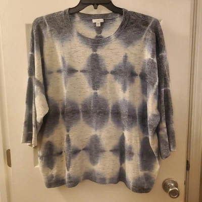 Top Pure J Jill Azul/Blanco 2X Boxy Lagenlook Drop Slv Mujeres Costero Informal Comodidad Foto 1 de 4