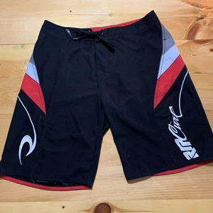 Vintage Rip Curl Board Shorts Y2K Nylon Black Red White Embroidered Surf 36 - Picture 1 of 11