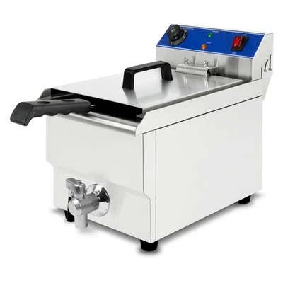 Friggitrice 10L inox 3000W zona fredda temp 50-250°C con rubinetto di scarico - Immagine 1 di 4