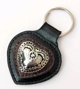 Schlüsselanhänger Ring Brighton Silber Herz auf braunem & schwarzem Leder - Bild 1 von 5