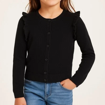 Nuevo con etiquetas Cárdigan Carter’s Volantes Niños 7 Negro Sólido 100% Algodón Dulce Clásico Preppy Foto 1 de 4