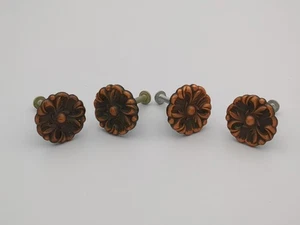Lot of 4 Vintage Amerock Bronze Floral Cabinet Knobs Pulls RDCA 1960 - Picture 1 of 7