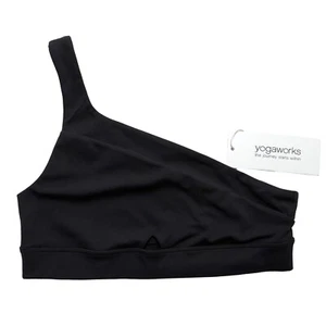 YogaWorks Size Medium One Shoulder One Sided Black Halter Asymmetric Sports Bra - Picture 1 of 5
