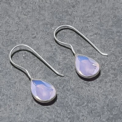 Faceted Pink Milky Opal Pear Shape Gemstone Gift Jewelry Earrings 1.18" SR 5394 - Image 1 of 4