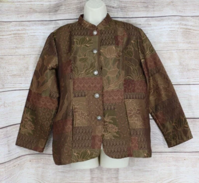 Chaqueta Blazer Vintage Mujer Talla Mediana Abotonada Marrón Floral Foto 1 de 4