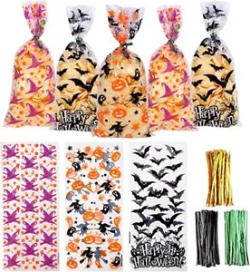 20 Halloween Birthday Party Twist Tie Bat Witch Cello Cellophane Bags for Sweets - Picture 1 of 8