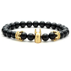 Fashion Batman Men Bracelet Classic Obsidian Stone Beads Charm Bracelets Jewelry - Picture 1 of 9