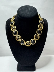Collana girocollo vintage Anne Klein smalto nero tono oro toggle couture - Foto 1 di 14