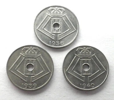 BELGIUM 3X 5 CENTIMES 1938-1939-1940 WW II KM#110.1, 111 BB5 - Image 1 of 4