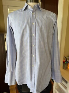 Hilditch & Key Men's Sz. 16" x 33/34" French Cuff Dress Shirt Blue Plaid England - Picture 1 of 5