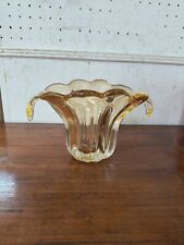 Blown Glass Vase Yellow to Clear Double Handled Ridged Scallop Edge Waterfall 