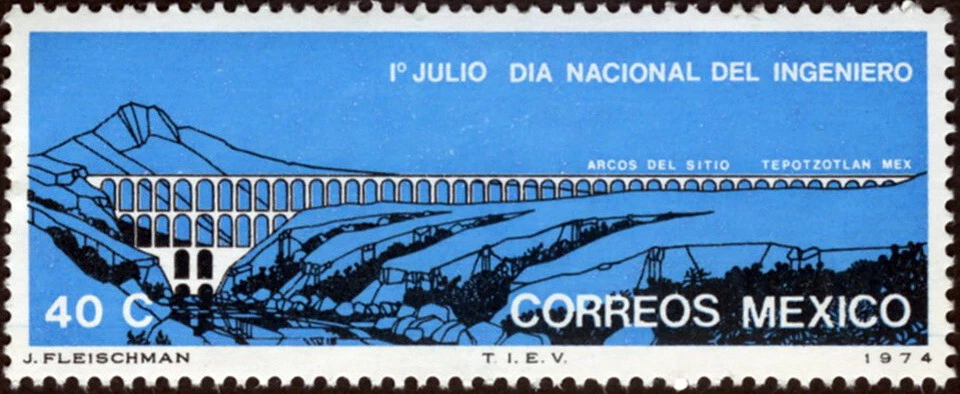 México 1974 Día del Ingeniero Acueducto Tepotzotian MNH (SC# 1063) Foto 1 de 1