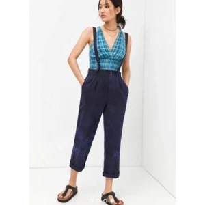 Anthropologie Pilcro Tapered Suspender Pants Tie Dye Blue Large - Picture 1 of 16