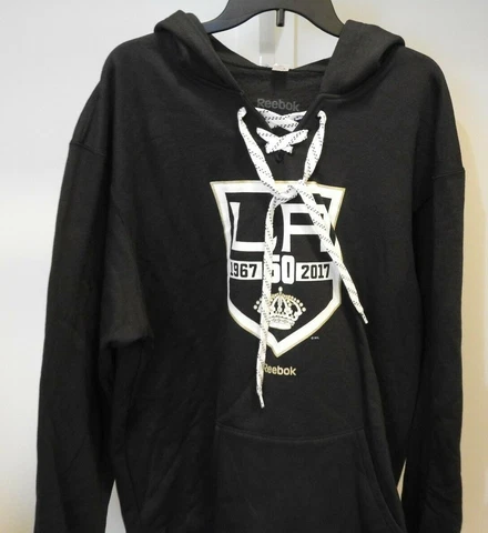 NHL Reebok 50 LA Kings Hooded Lace-Up Hockey Sweatshirt New Mens MEDIUM Cover
