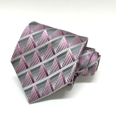 Corbata para el cuello Statements para hombre - 100 % seda rosa gris patrón geométrico ancho clásico Foto 1 de 4