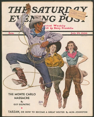 Saturday Evening Post July 29 1939 Cowboy Rope Tricks Floyd Davis ~Tarzan - Image 1 of 4