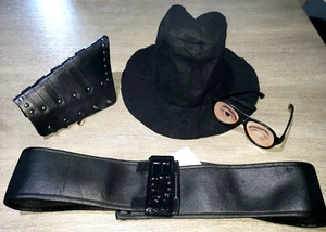 mens BLACK FELT HAT BELT HALLOWEEN COSTUME NERD GLASSES ONE SIZE FITS MOST - Picture 1 of 1