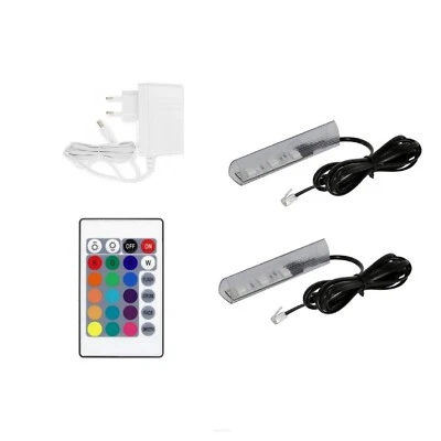 QLS LED RGB 2 Stück Glasbodenbeleuchtung Clip 12V Fernbedienung 16 Farben - Bild 1 von 4