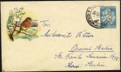 Rumania 1956 CUBIERTA ESTACIONARIA con GORRIÓN EN LA RAMA Foto 1 de 2