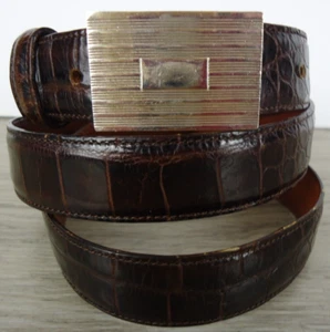 H Cuero Marrón Repujado Cocodrilo Tono Plateado Hebilla De Colección 38 Vestido Clásico Negocios - Imagen 1 de 15