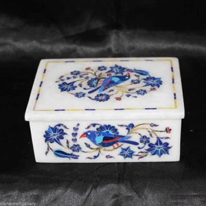 Marble Jewelry Box Handmade fine Inlay floral semi precious stones Work - Picture 1 of 3