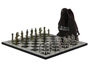 White Marble Personalised Metal Chess Set with Drawstring Bag 14 Inch - Picture 1 of 12