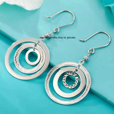 Pure Platinum 950 Women Lucky Three Round Circles Hoop Dangle Earrings 5-5.2g - Image 1 of 4