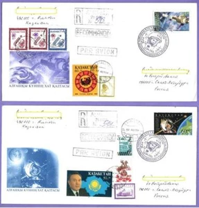 Kazakhstan 2001. 2 FDC. Real post. Space. "Sojuz-11" - "Salyut", Gagarin - Picture 1 of 3
