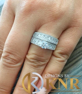 14k Solid White Gold Round Cut Moissanite Engagement Ring And Band Set 2.50ctw - Picture 1 of 12