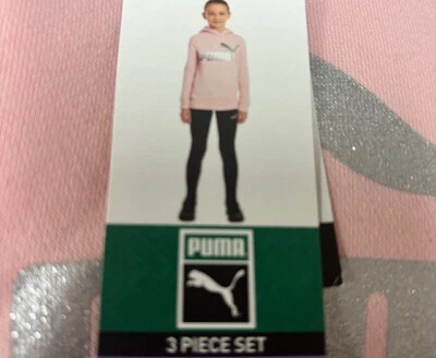 PUMA Niñas Niños Conjunto de 3 Piezas PANTALONES CON CAPUCHA CON CAMISA (ROSA/BLANCO/NEGRO, S-7/8) Foto 1 de 4
