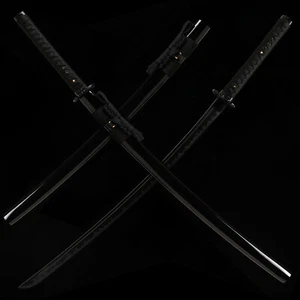 Sharp Full Tang Japanese Samurai Katana All Black Sword Battle Ready T10 Steel - Picture 1 of 12