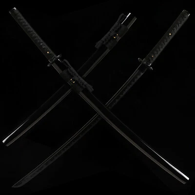 Sharp Full Tang Japanese Samurai Katana All Black Sword Battle Ready T10 Steel - Image 1 of 4