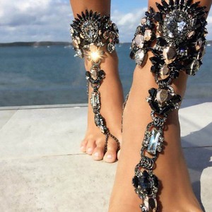 Eg _ Damen Strass Fußkettchen Barfuß Sandalen Strand Fuß Schmuck Groo