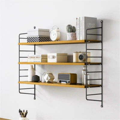 3 Tier Shelf Wall Hanging Shelves Metal Frame Wooden Shelves Decor Natural Wood - Image 1 of 4