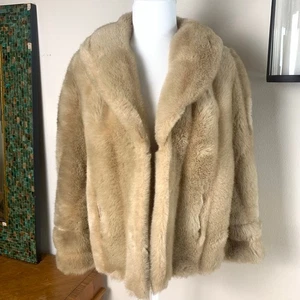 Vintage 50er-60er Jahre Champagner Kunstfell Stola Capelet Satin Futter Old Hollywood Halstuch - Bild 1 von 9