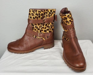 Botas de moto Kate Spade para mujer talla 8,5 Sonia estampado animal marrón - Imagen 1 de 14