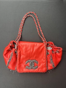 “CHANEL”  Lambskin Rock And Cabaret Chain Fringe Accordion Flap Red - Picture 1 of 5