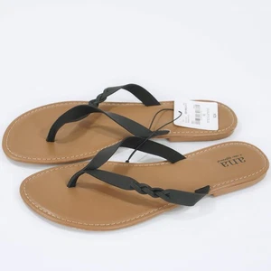 a.n.a WOMEN'S SIZE 10 BLACK Faux Leather THONG FLIP FLOP Sandals BRAIDED ACCENT - Picture 1 of 11