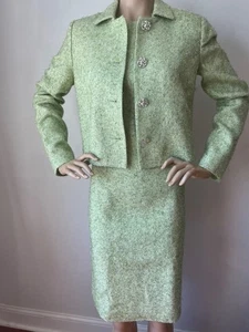 NWT ST JOHN KNIT SIZE 4 LIME GREEN TWEED DRESS SUIT - Picture 1 of 7