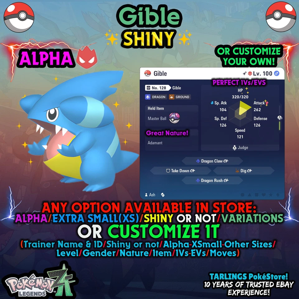 Pokemon Legends ZA 🐉 Gible - SHINY/NON/ALPHAS/XS/BUNDLES ✨ OR CUSTOM ✨ - Image 1 of 1