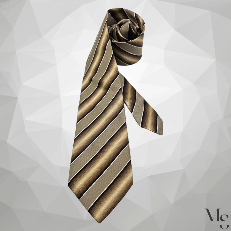 Gravata de seda luxuosa listrada verde e marrom PRADA feita na Itália 59”-3,25” EX COND - Imagem 1 de 4