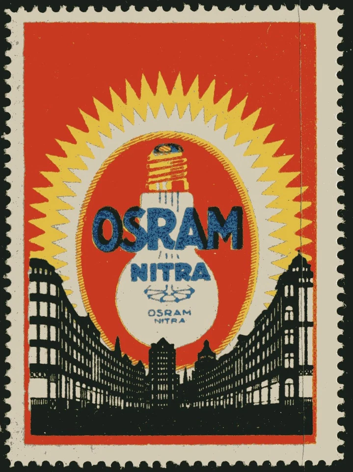 Germany c.1920s Osram Nitra Light Bulb Ad Cinderella Stamp City Street Silhouett - Image 1 of 1
