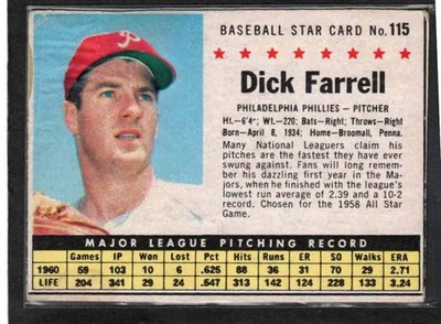 1961 Post #115, Dick Farrell, Philadelphia Phillies, Box - Image 1 of 2